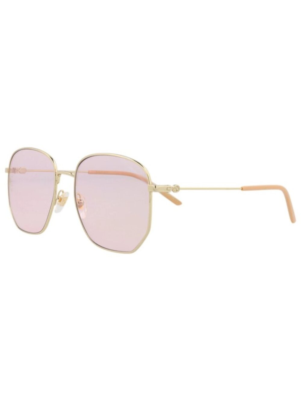 New Gucci Women's Sunglasses Square Rectangle Metal Frame Gold Gold Pink